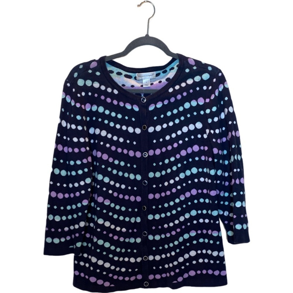 Christopher & Banks Colorful Navy Blue Polka Dot Cardigan. Size XL. 100% Cotton.